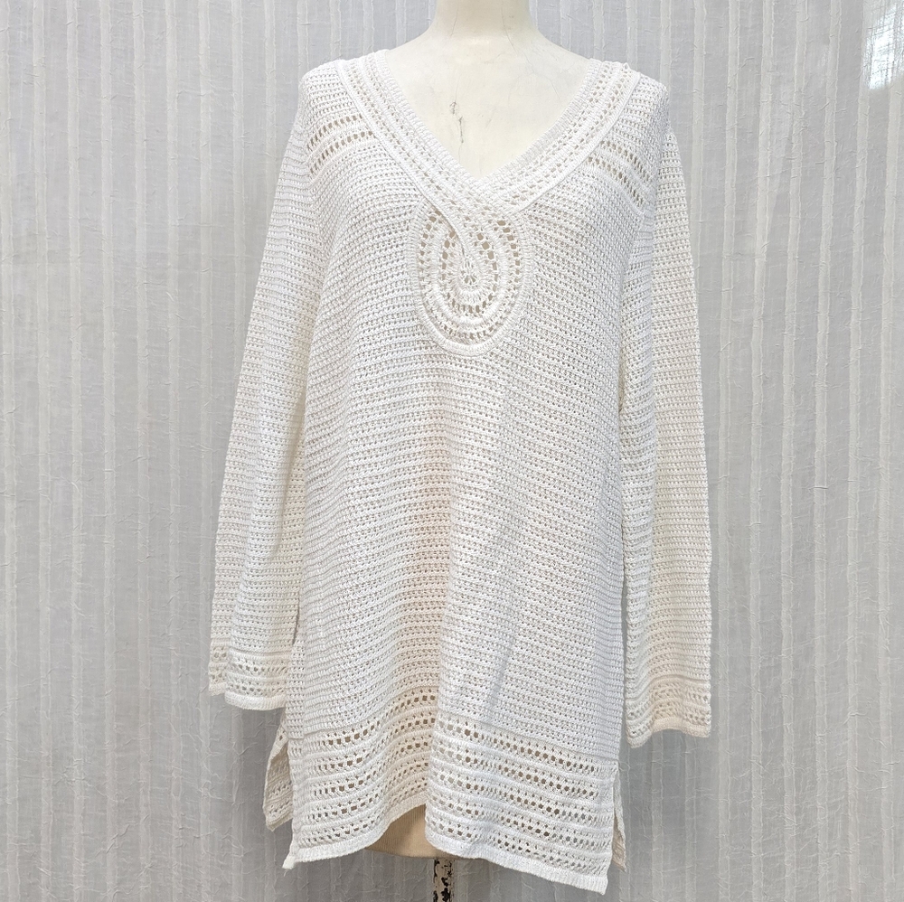 Tommy Bahama Ivory Knit Shimmery Top Tunic